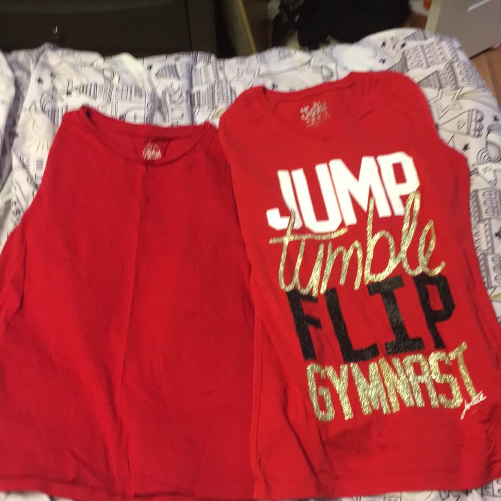 Two red longsleeve shirts